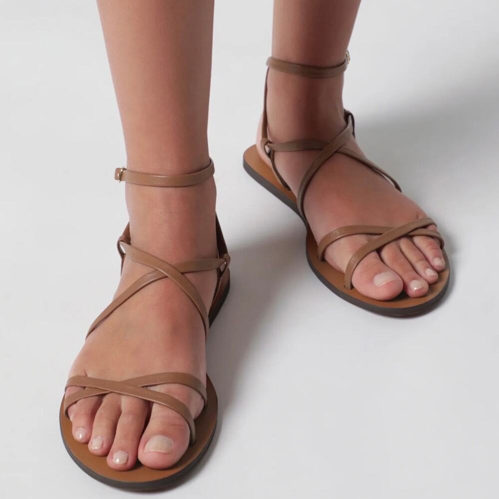 Manebì Sandals Smooth Brown Leather Ankle Strap Buckle 38 US 7.5